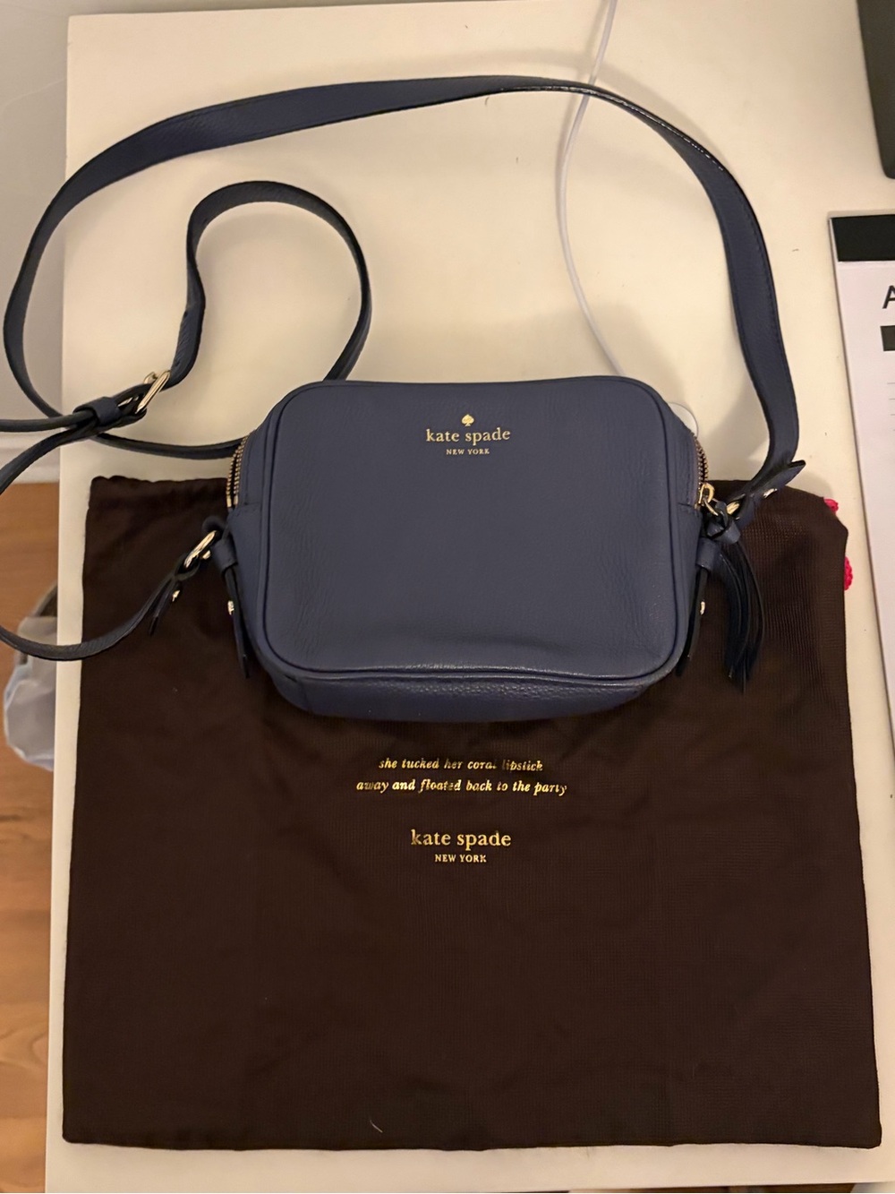 Kate Spade  blue leather mulberry street paper double zipCrossbody Camera Bag